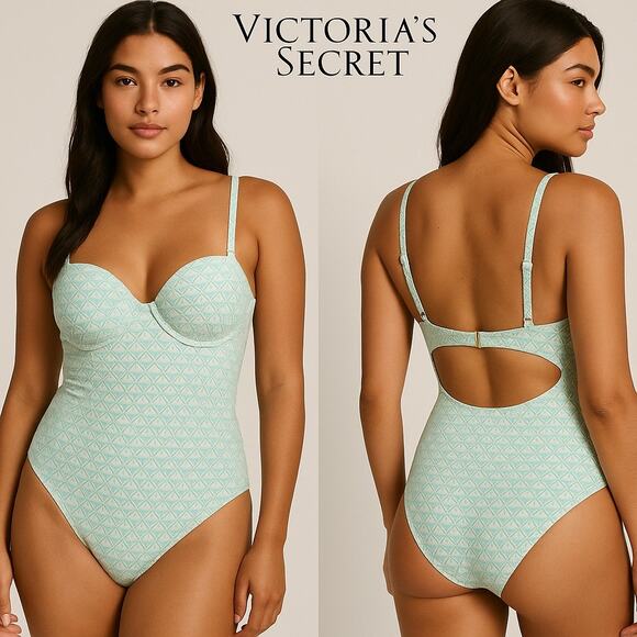 Victoria’s Secret Mist Green & White Swimsuit Sz. L - Picture 1 of 5